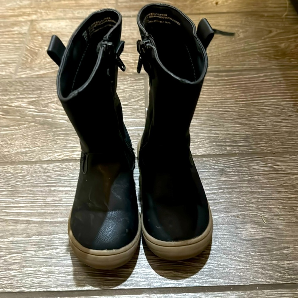 Cat and jack black pleather zip up high boots size 7 for girl toddler